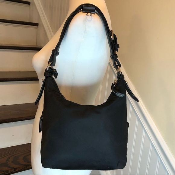 DOONEY BOURKE Black Leather and Nylon Shoulder Bag Brown Dooney - Main Image